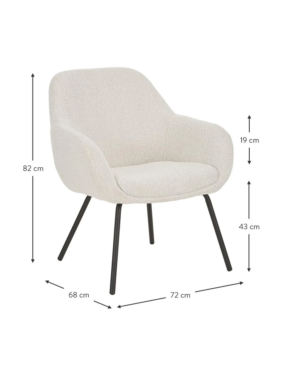 Westwing Collection Bouclé-Cocktailsessel Jana in Cremeweiß, B 72 x T 68 cm – Bild 3