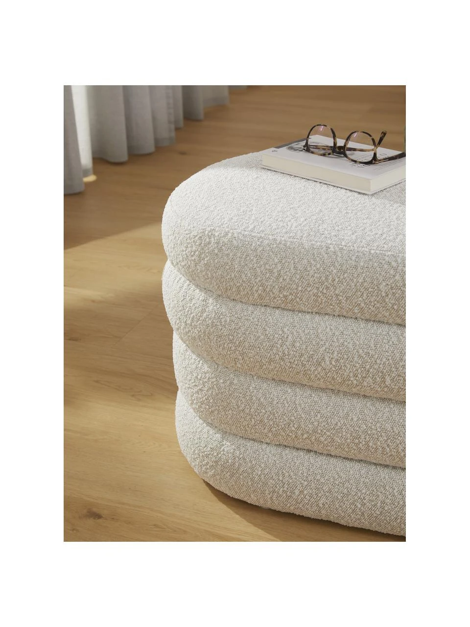 Westwing Collection Bouclé-Polsterbank Alto in Cremeweiß, B 110 x H 47 cm – Bild 3