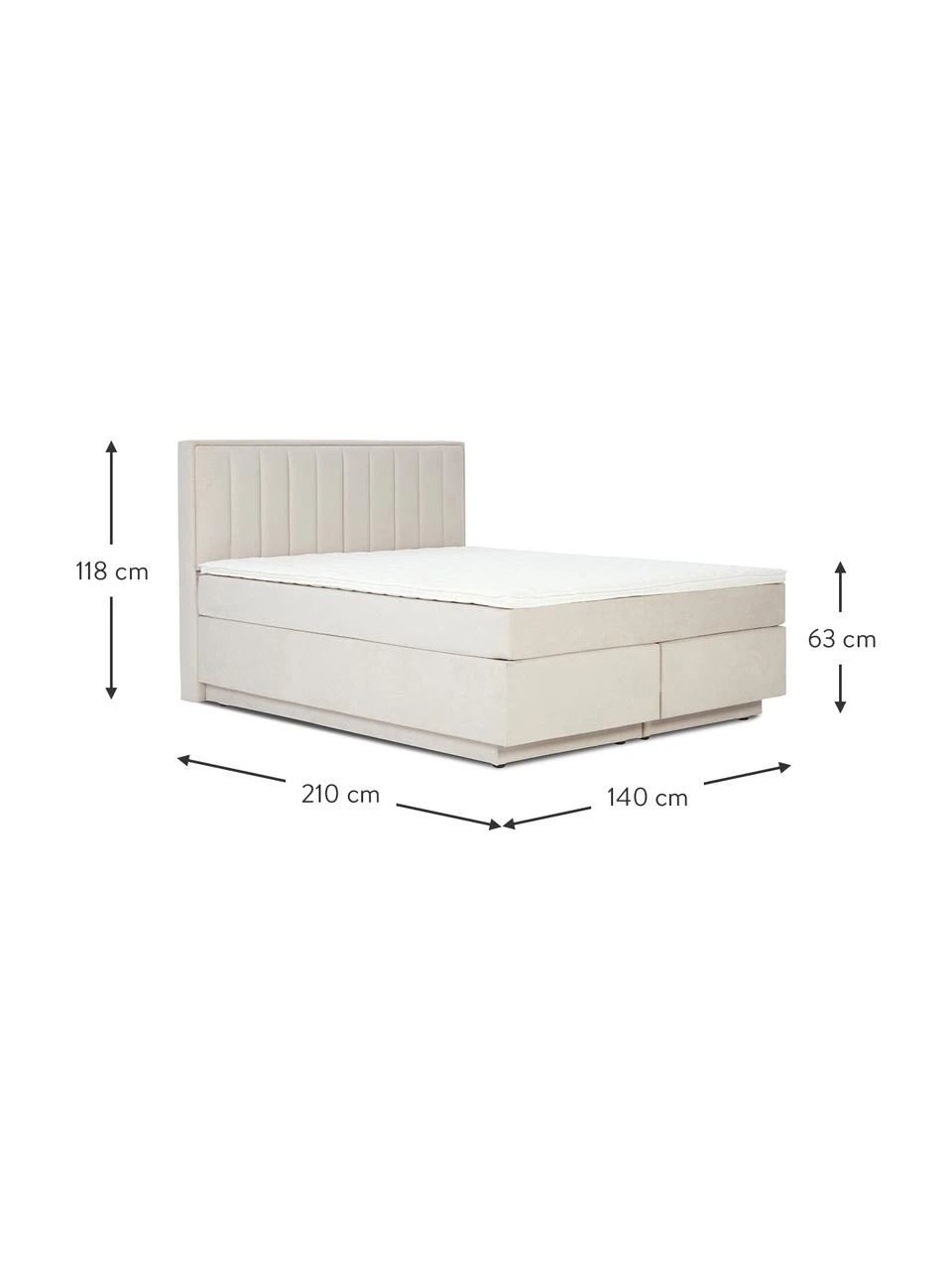 Westwing Collection Boxspringbett Livia mit Stauraumfunktion in Creme, B 140 x L 200 cm, Härtegrad 2 – Bild 3