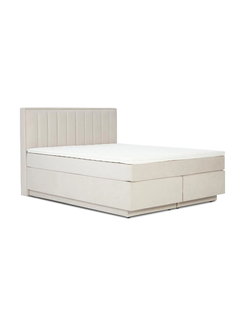 Westwing Collection Boxspringbett Livia mit Stauraumfunktion in Creme, B 140 x L 200 cm, Härtegrad 2