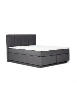 Westwing Collection Boxspringbett Livia mit Stauraumfunktion in Dunkelgrau, B 140 x L 200 cm, Härtegrad 2