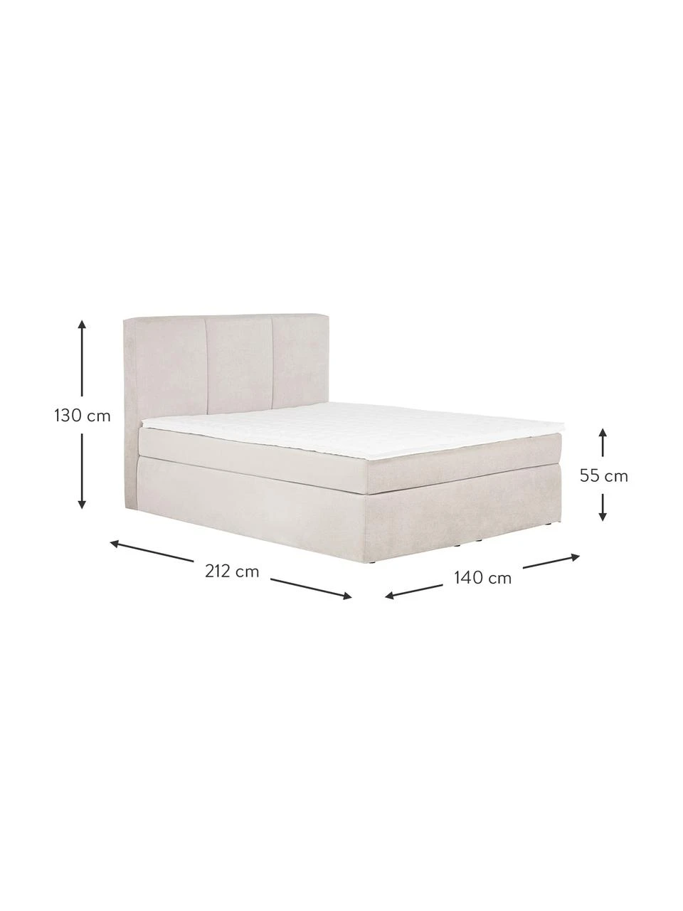 Westwing Collection Boxspringbett Oberon in Beige, 140 x 200 cm, Härtegrad H2 – Bild 3