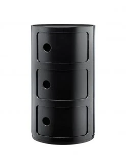 Kartell Design Container Componibili 3 Modules in Schwarz, Ø 32 x H 59 cm