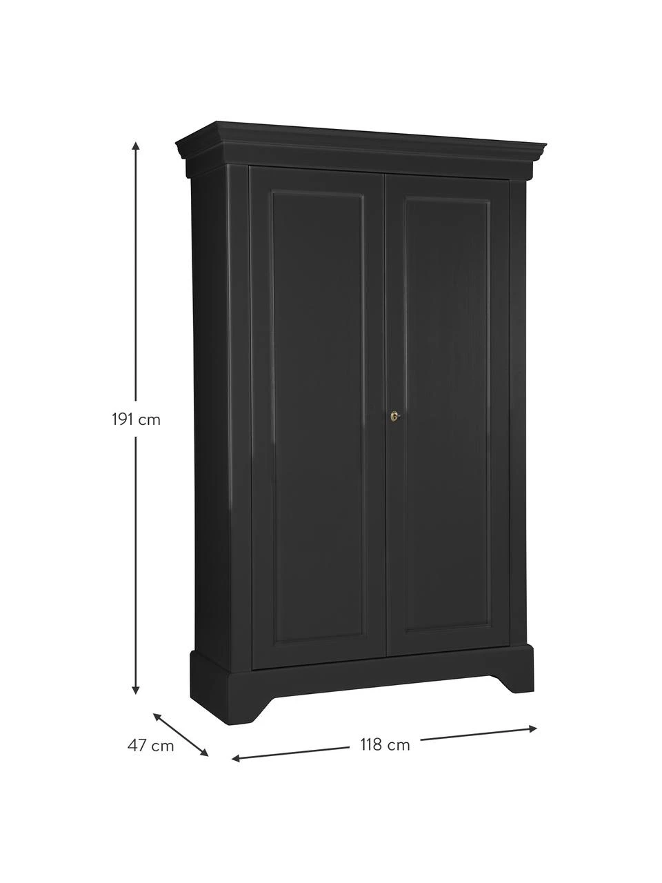 Drehtürenschrank Isabel aus Holz in Schwarz, 2-türig, B 118 x H 191 cm – Bild 3