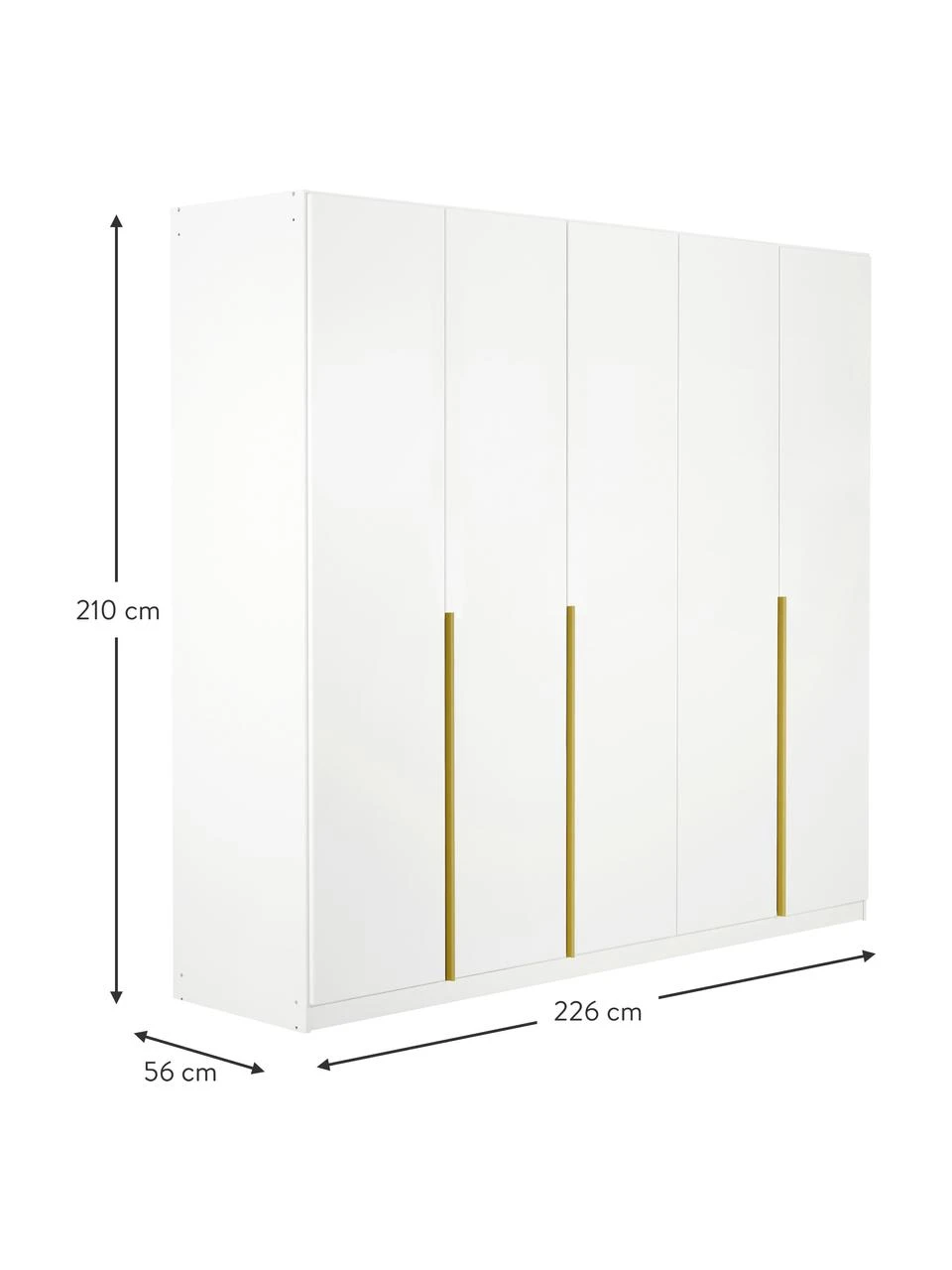 Drehtürenschrank Mia in Weiß, 5-türig, B 226 x H 210 cm – Bild 2