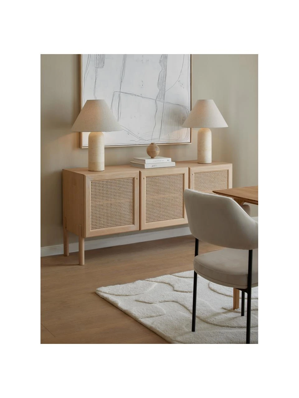 Westwing Collection Eichenholz-Sideboard Jolie mit Wiener Geflecht, B 160 x H 75 cm – Bild 2