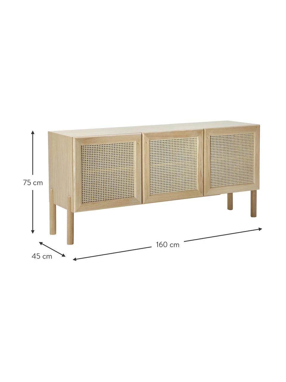 Westwing Collection Eichenholz-Sideboard Jolie mit Wiener Geflecht, B 160 x H 75 cm – Bild 4