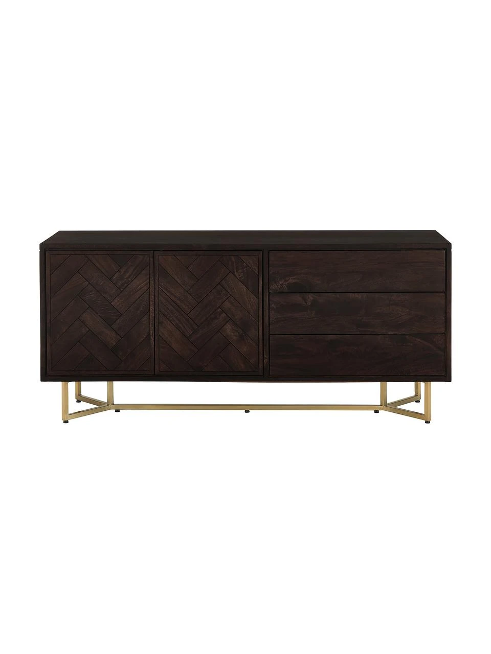 Westwing Collection Fischgrät-Sideboard Luca mit Türen aus Massivholz, B 160 x H 70 cm – Bild 5