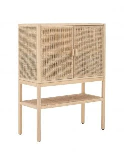 Bloomingville Highboard Sanna aus Kiefernholz/Rattan in Hellbraun, B 90 x H 120 cm
