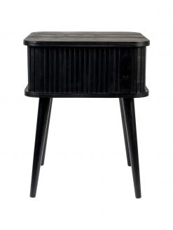 Zuiver Holz-Nachttisch Barbier mit Schiebetür und geriffelter Front in Schwarz, B 45 x H 59 cm