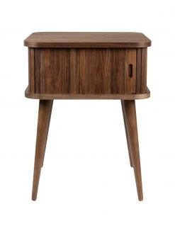 Zuiver Holz-Nachttisch Barbier mit Schiebetür und geriffelter Front in Walnussfarben, B 45 x H 59 cm