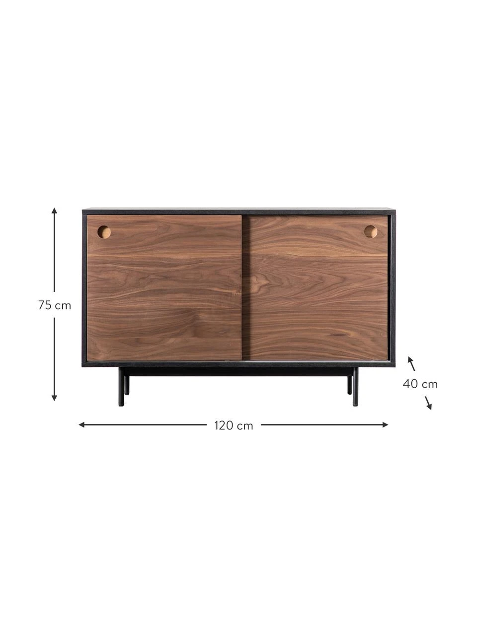 Holz-Sideboard Barbican mit 2 Schiebetüren, B 120 x H 75 cmNur noch 1 Artikel verfügbar – Bild 3