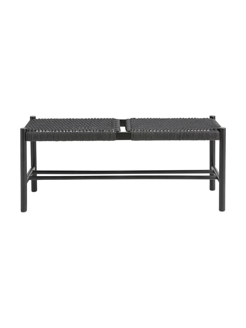 Holz-Sitzbank Ellan mit Binsengeflecht in Schwarz, B 110 x H 45 cm