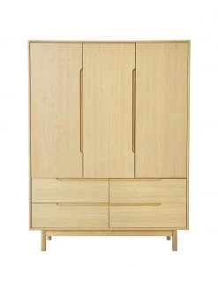 Westwing Collection Kleiderschrank Cassy aus Eichenholzfurnier, 3-türig, B 148 x H 195 cm