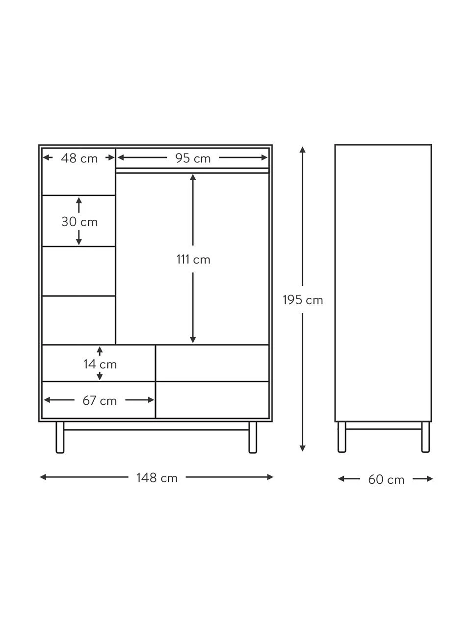 Westwing Collection Kleiderschrank Cassy in Weiß, 3-türig, B 148 x H 195 cm – Bild 5