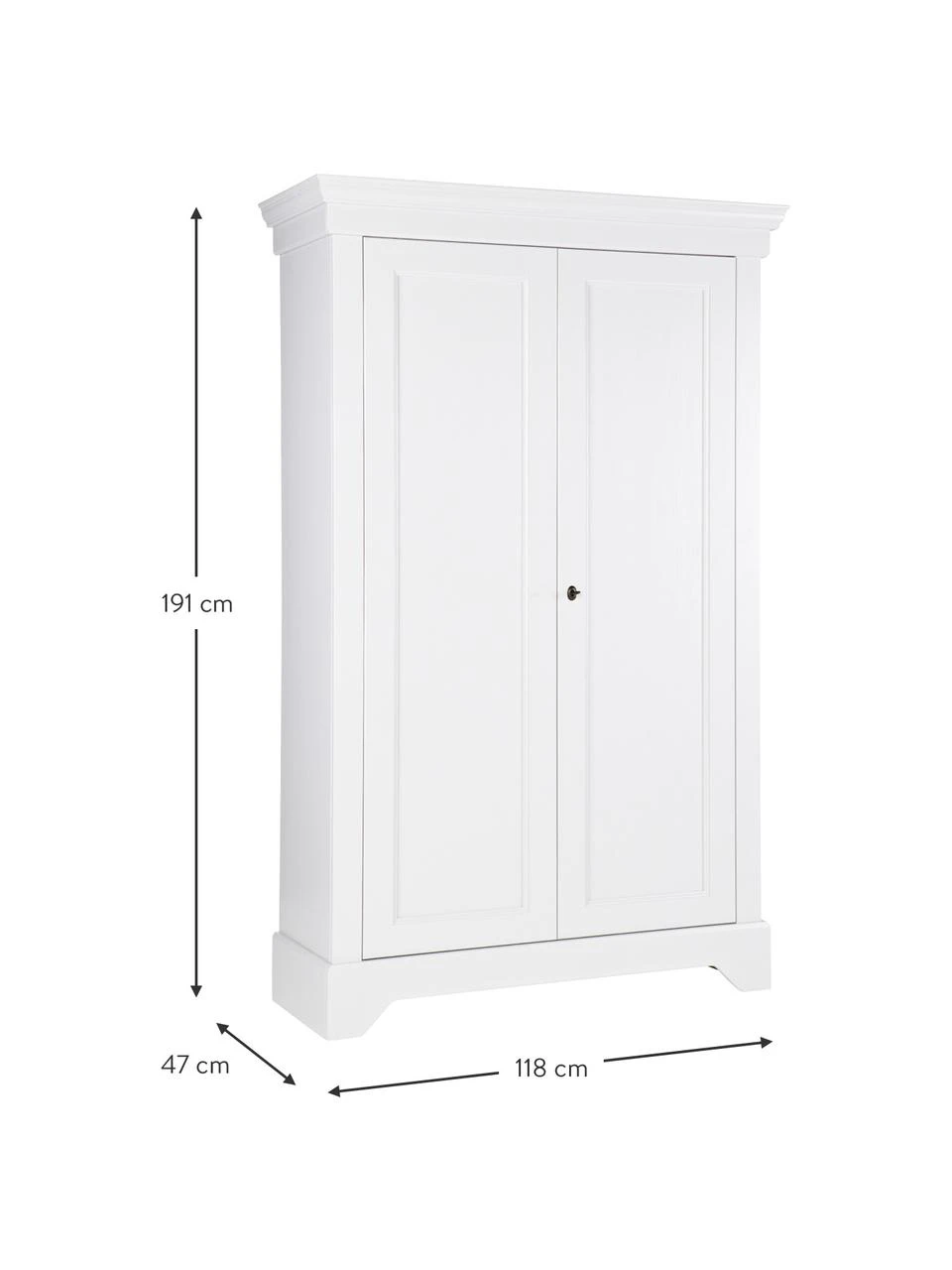 Kleiderschrank Isabel aus Holz in Weiß, 2-türig, B 118 x H 191 cm – Bild 2