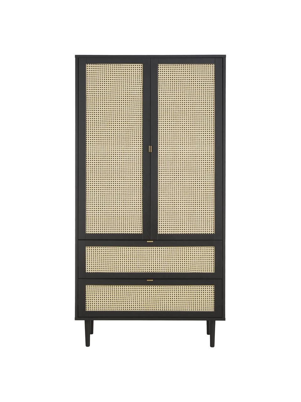 Westwing Collection Kleiner Kleiderschrank Aries mit Wiener Geflecht, 2-türig, B 100 x H 194 cm