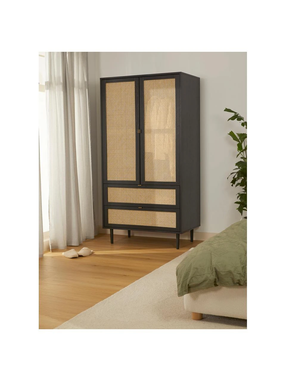 Westwing Collection Kleiner Kleiderschrank Aries mit Wiener Geflecht, 2-türig, B 100 x H 194 cm – Bild 2