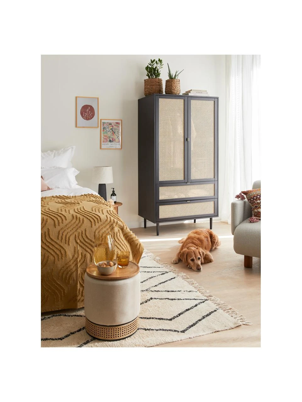 Westwing Collection Kleiner Kleiderschrank Aries mit Wiener Geflecht, 2-türig, B 100 x H 194 cm – Bild 3