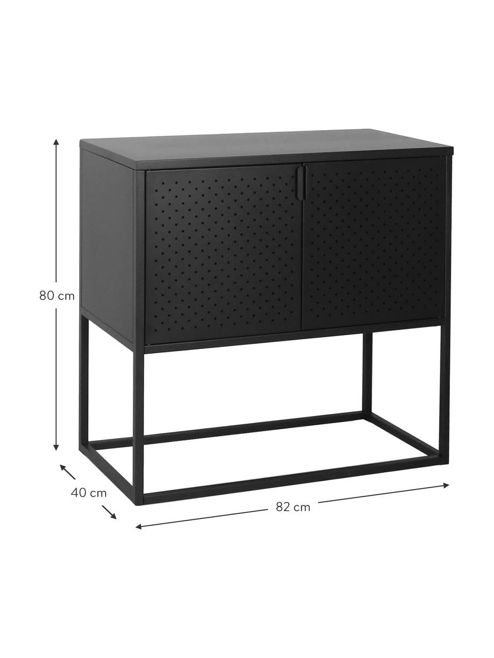 Westwing Collection Kleines Metall-Sideboard Neptun mit Türen in Schwarz, B 82 x H 80 cm – Bild 3