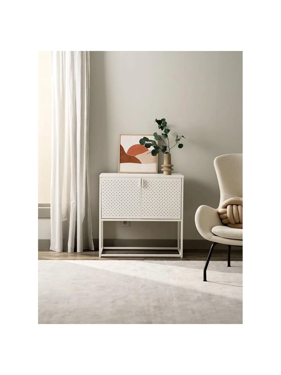 Westwing Collection Kleines Metall-Sideboard Neptun mit Türen in Weiß, B 82 x H 80 cm – Bild 3