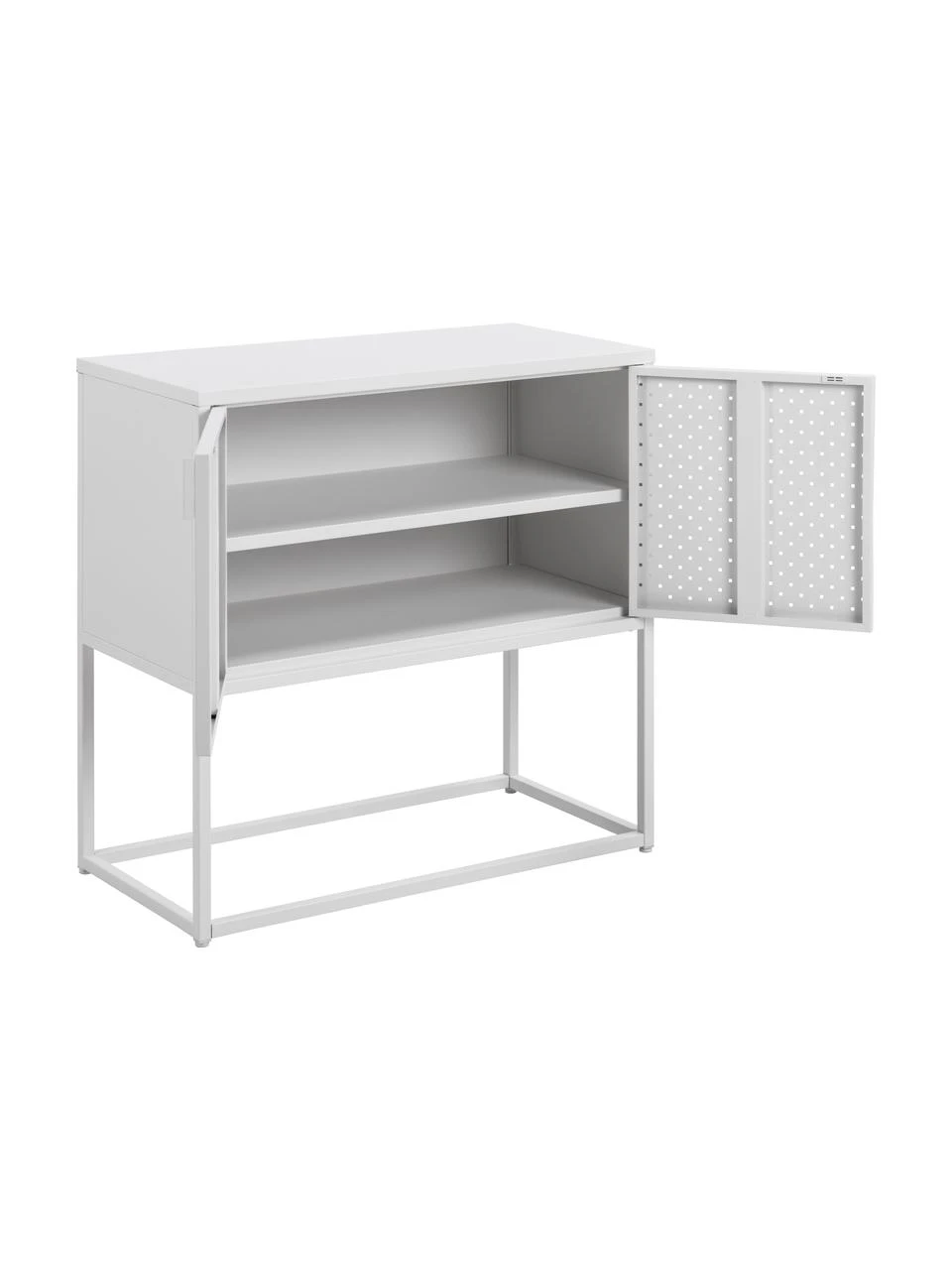 Westwing Collection Kleines Metall-Sideboard Neptun mit Türen in Weiß, B 82 x H 80 cm – Bild 6