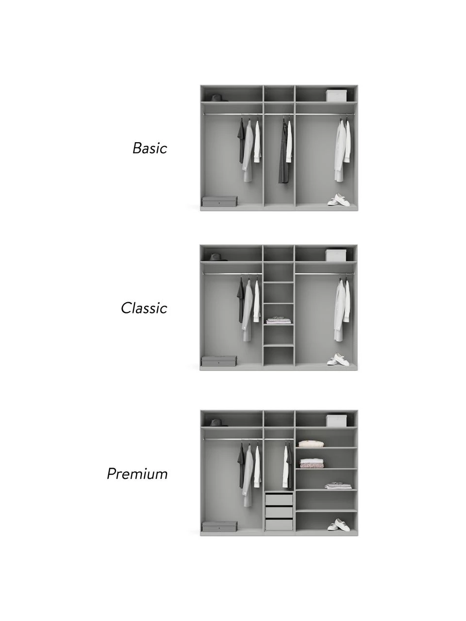 Westwing Collection Modularer Drehtürenschrank Charlotte in Grau, 250 cm Breite, mehrere Varianten, Basic Interior, Höhe 200 cm – Bild 3