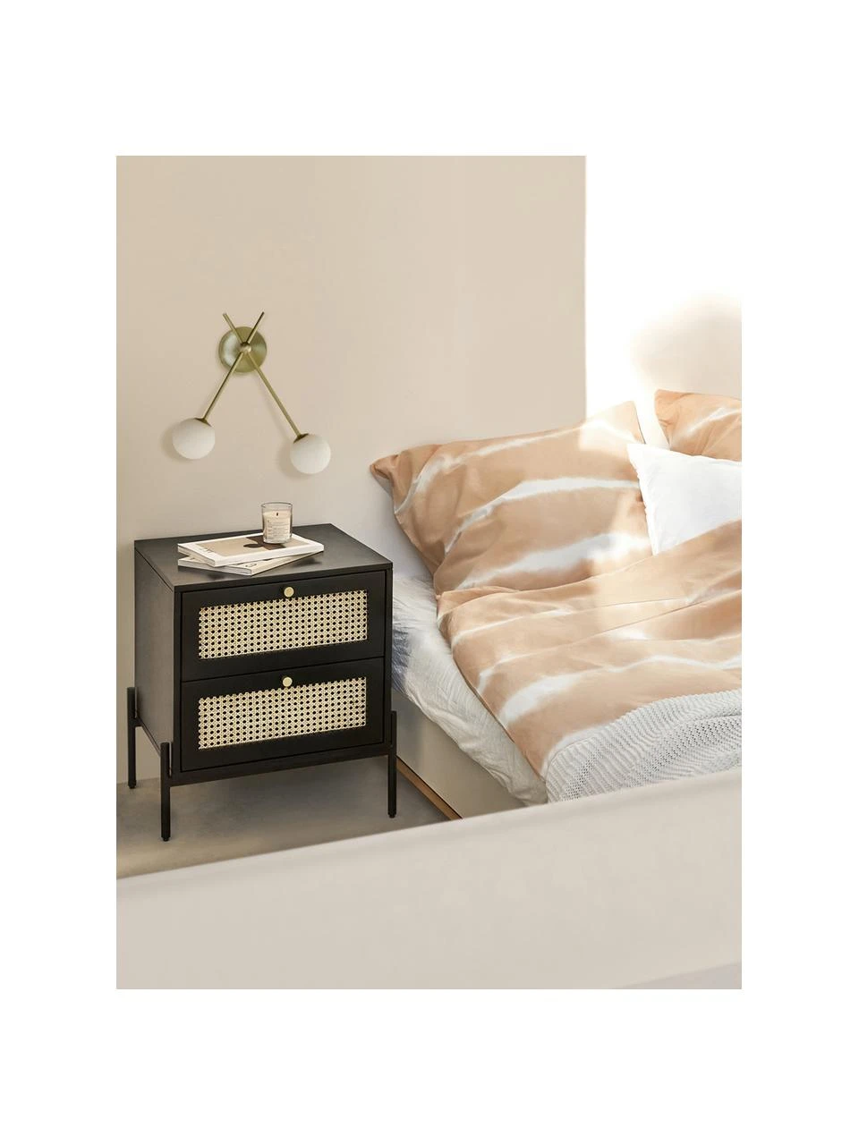 Westwing Collection Nachttisch Vienna mit Schubladen in Schwarz, B 45 x H 55 cm – Bild 2