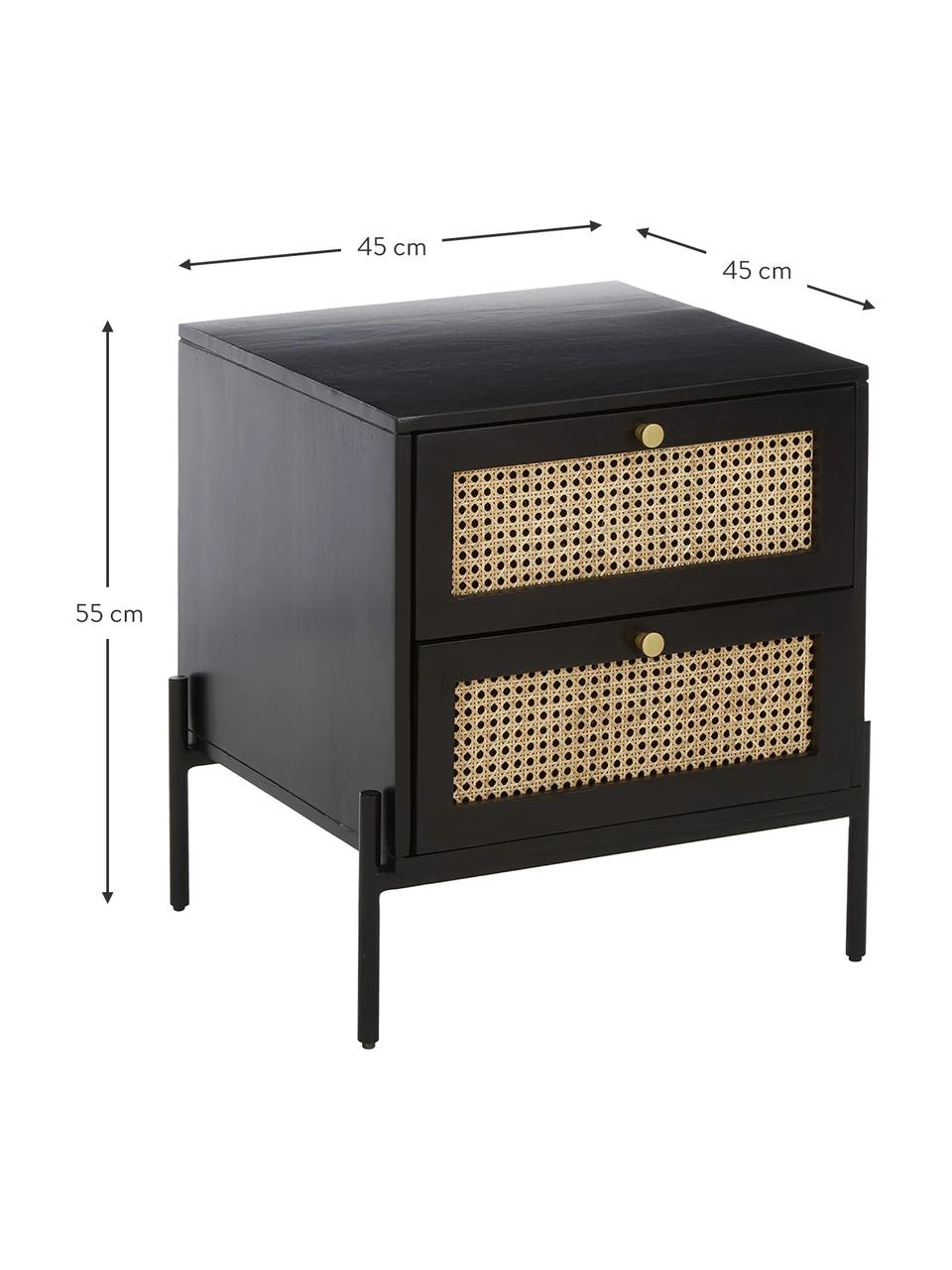 Westwing Collection Nachttisch Vienna mit Schubladen in Schwarz, B 45 x H 55 cm – Bild 3