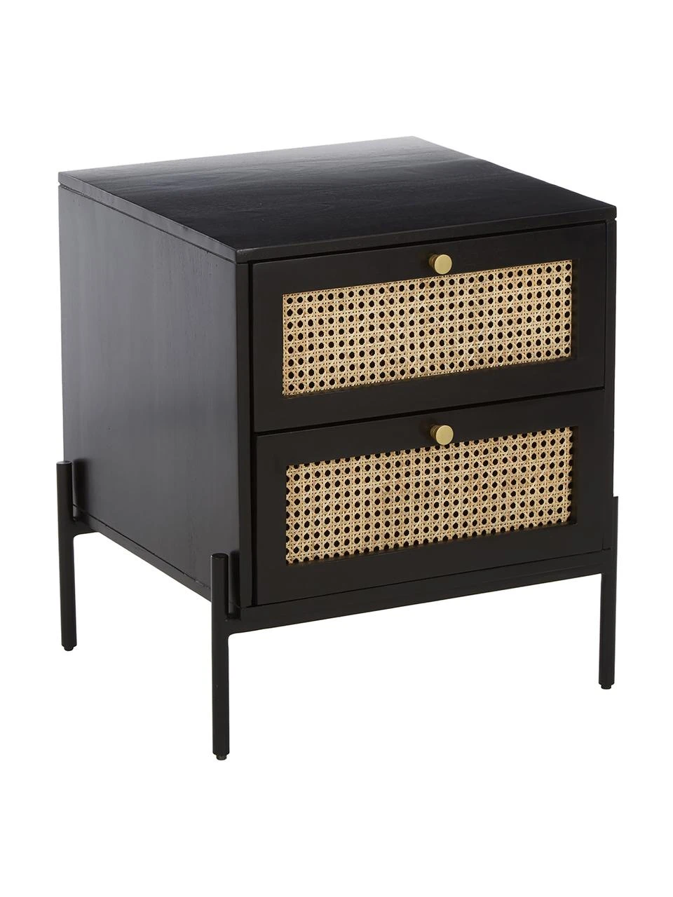 Westwing Collection Nachttisch Vienna mit Schubladen in Schwarz, B 45 x H 55 cm