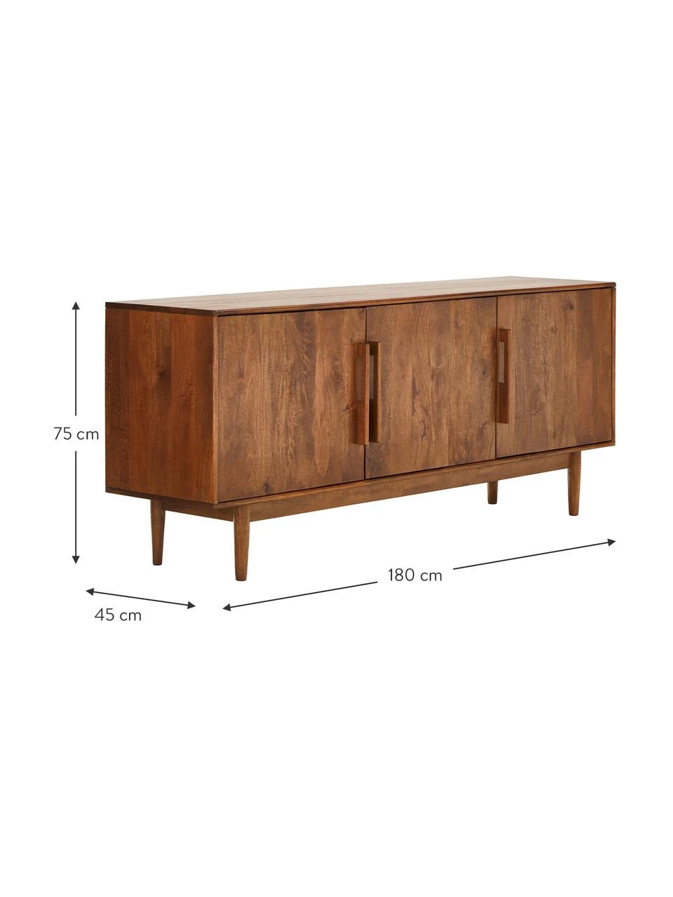 Westwing Collection Retro Sideboard Paul mit Türen aus massivem Mangoholz, B 180 x H 75 cm – Bild 4