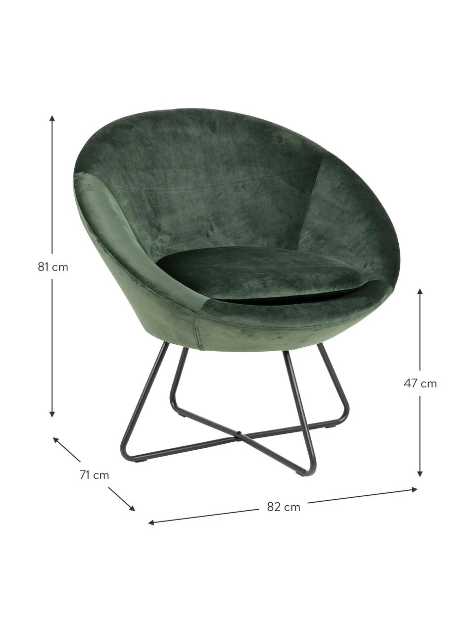 Samt-Cocktailsessel Center in Grün, B 82 x T 71 cm – Bild 3