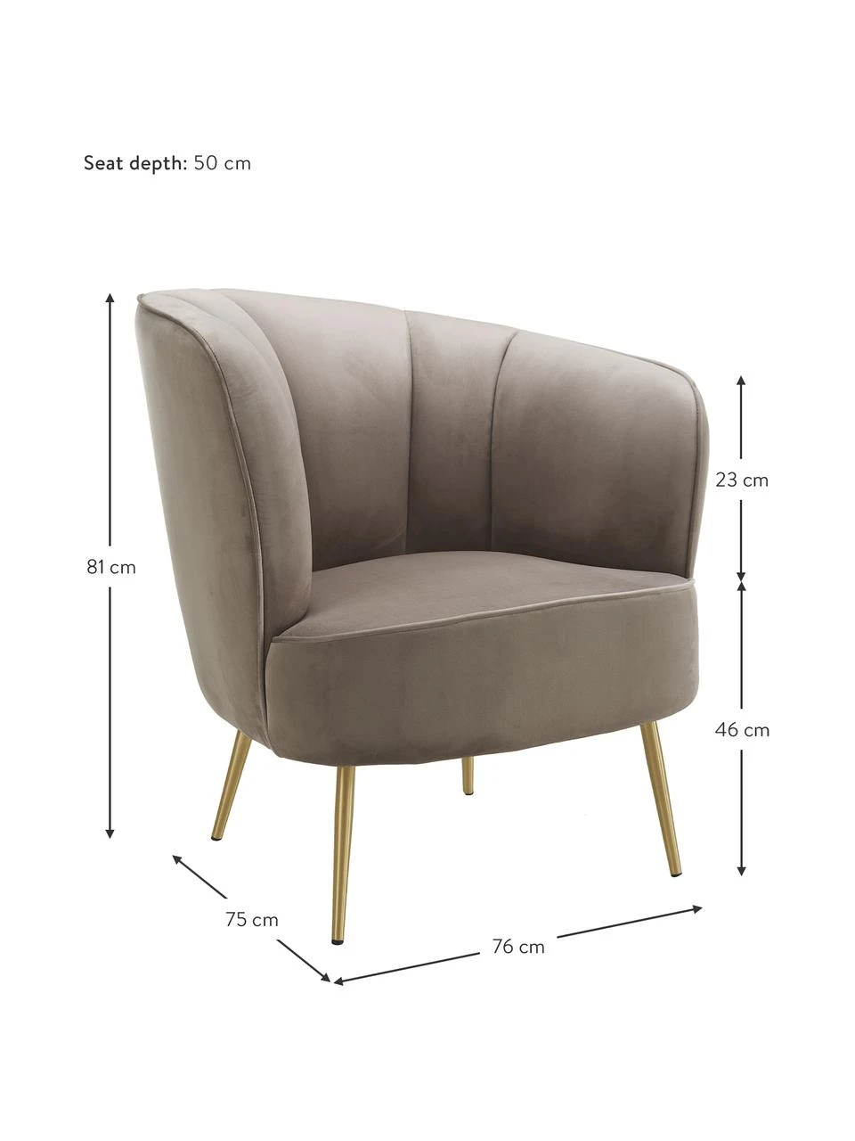 Westwing Collection Samt-Cocktailsessel Louise in Taupe, B 76 x T 75 cm – Bild 3