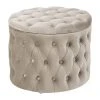 Westwing Collection Samt-Hocker Chiara mit Stauraum in Beige, Ø 50 x H 42 cm