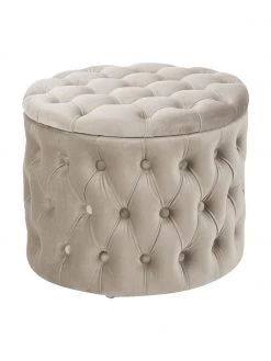 Westwing Collection Samt-Hocker Chiara mit Stauraum in Beige, Ø 50 x H 42 cm