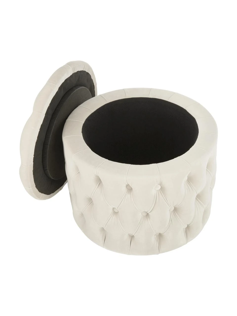 Westwing Collection Samt-Hocker Chiara mit Stauraum in Cremeweiß, Ø 50 x H 42 cm – Bild 5