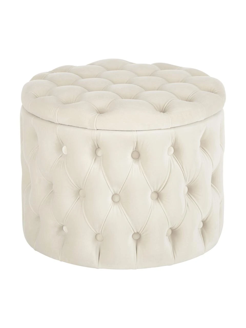 Westwing Collection Samt-Hocker Chiara mit Stauraum in Cremeweiß, Ø 50 x H 42 cm