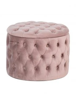 Westwing Collection Samt-Hocker Chiara mit Stauraum in Rosa, Ø 50 x H 42 cm