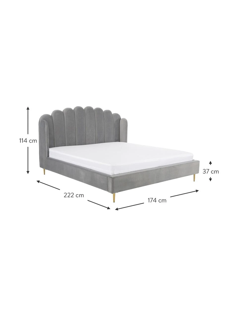 Westwing Collection Samt-Polsterbett Glamour in Grau, 160 x 200 cm – Bild 3