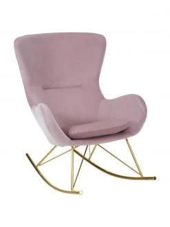 Westwing Collection Samt-Schaukelstuhl Wing in Rosa mit Metall-Füßen, B 76 x T 108 cm