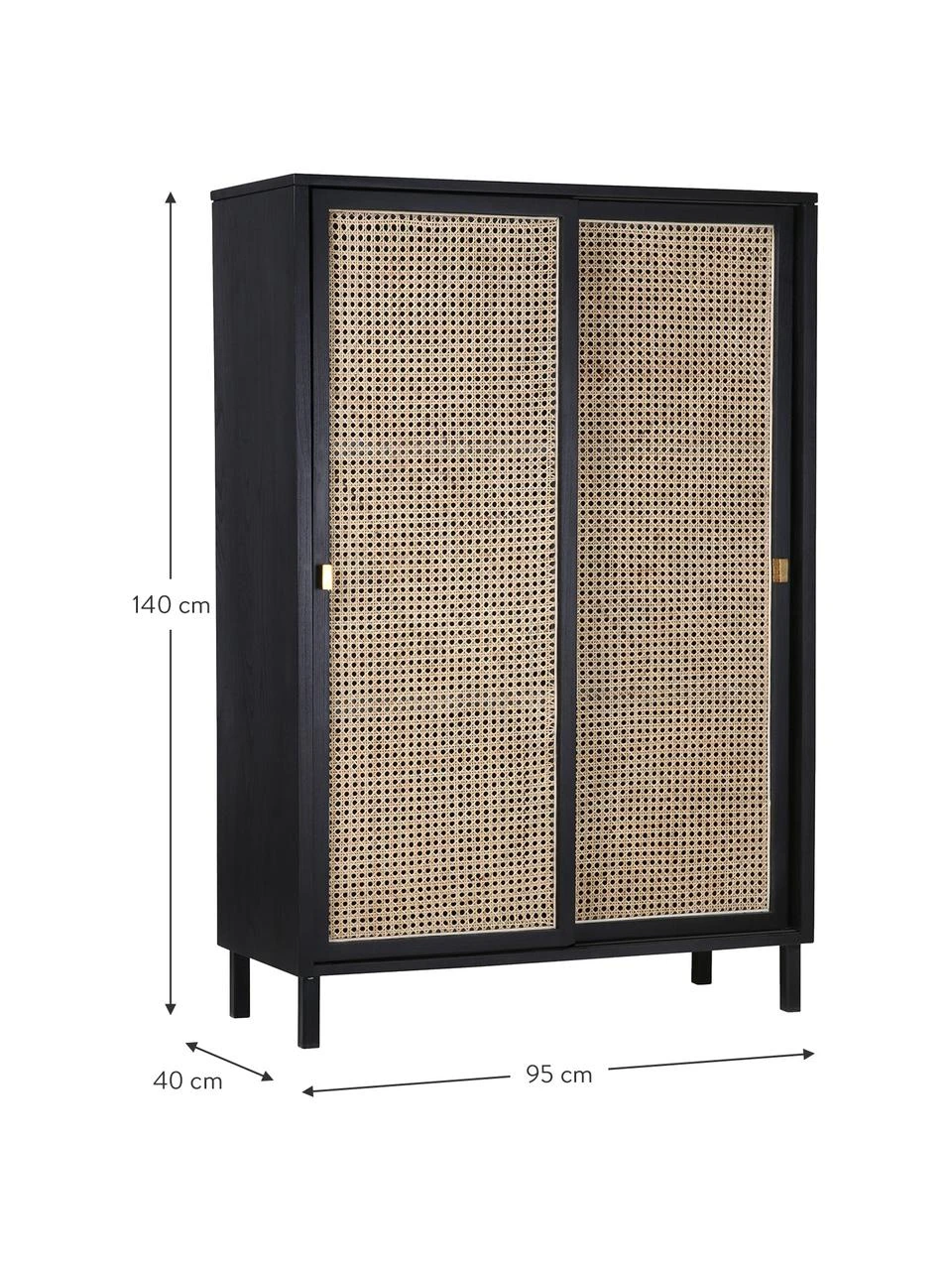 HKliving Schrank Retro mit Wiener Geflecht und Schiebetüren, 2-türig, B 95 x H 140 cm – Bild 3