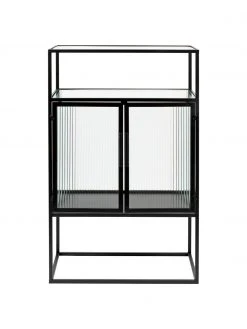 Dutchbone Schwarzes Highboard Boli mit Rillenglas und Metallrahmen, B 65 x H 105 cm