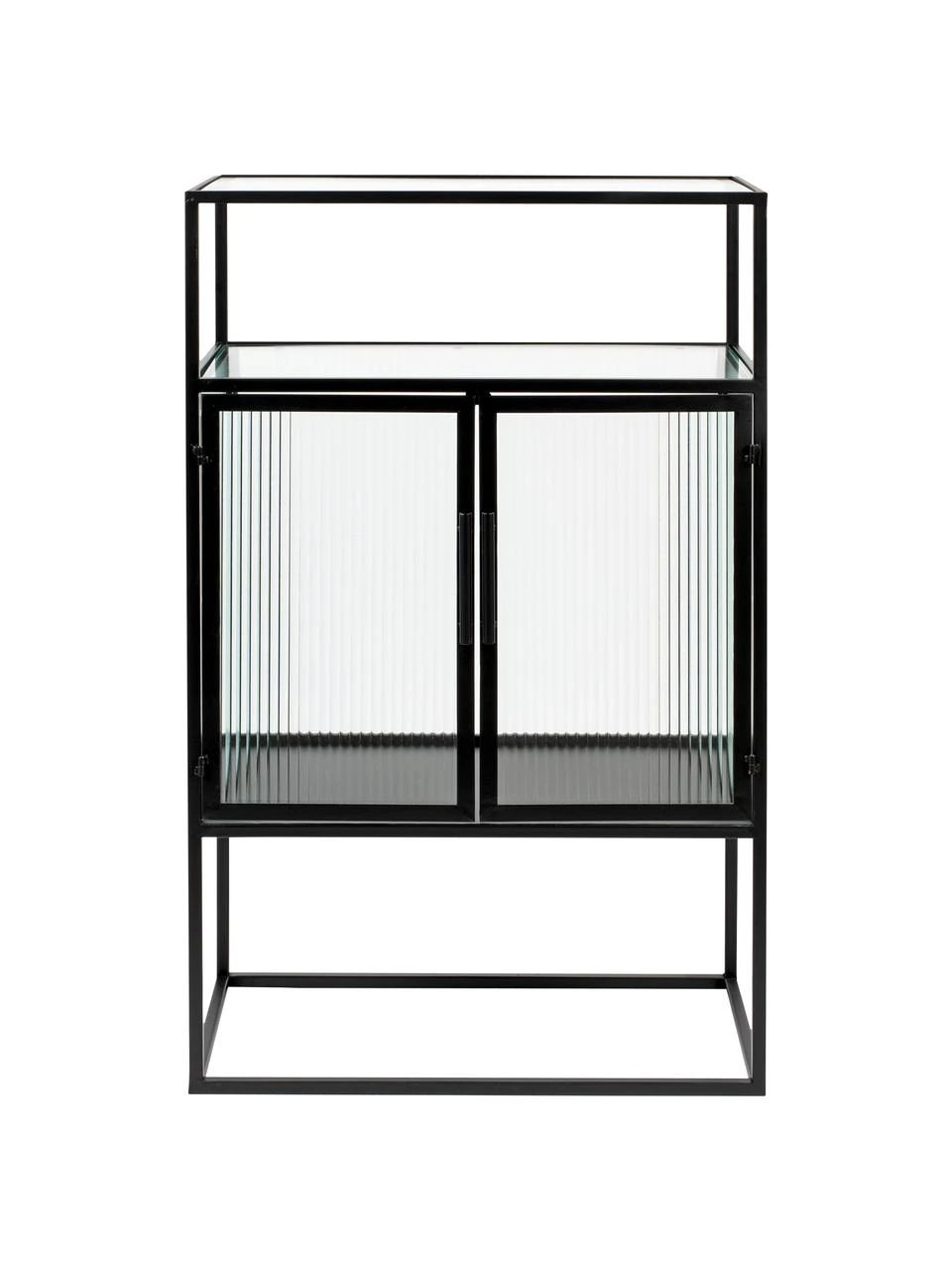 Dutchbone Schwarzes Highboard Boli mit Rillenglas und Metallrahmen, B 65 x H 105 cm