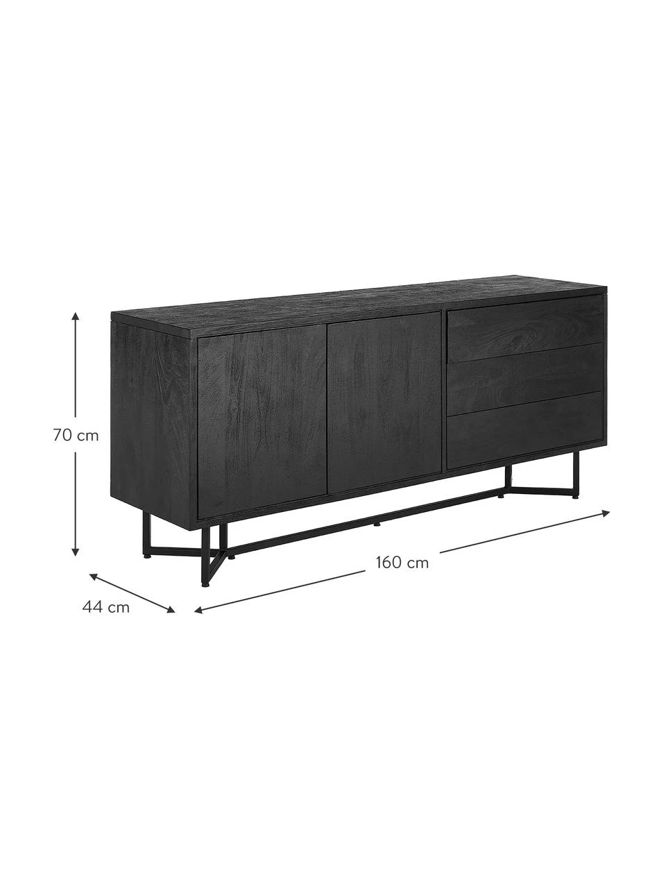 Westwing Collection Schwarzes Sideboard Luca mit Türen aus Massivholz, B 160 x H 70 cm – Bild 3