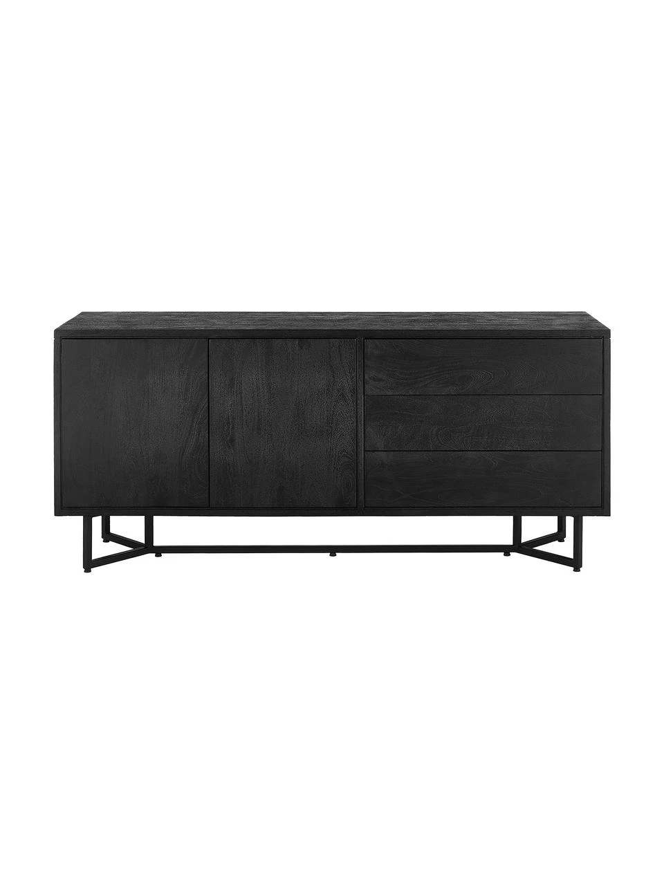 Westwing Collection Schwarzes Sideboard Luca mit Türen aus Massivholz, B 160 x H 70 cm – Bild 4