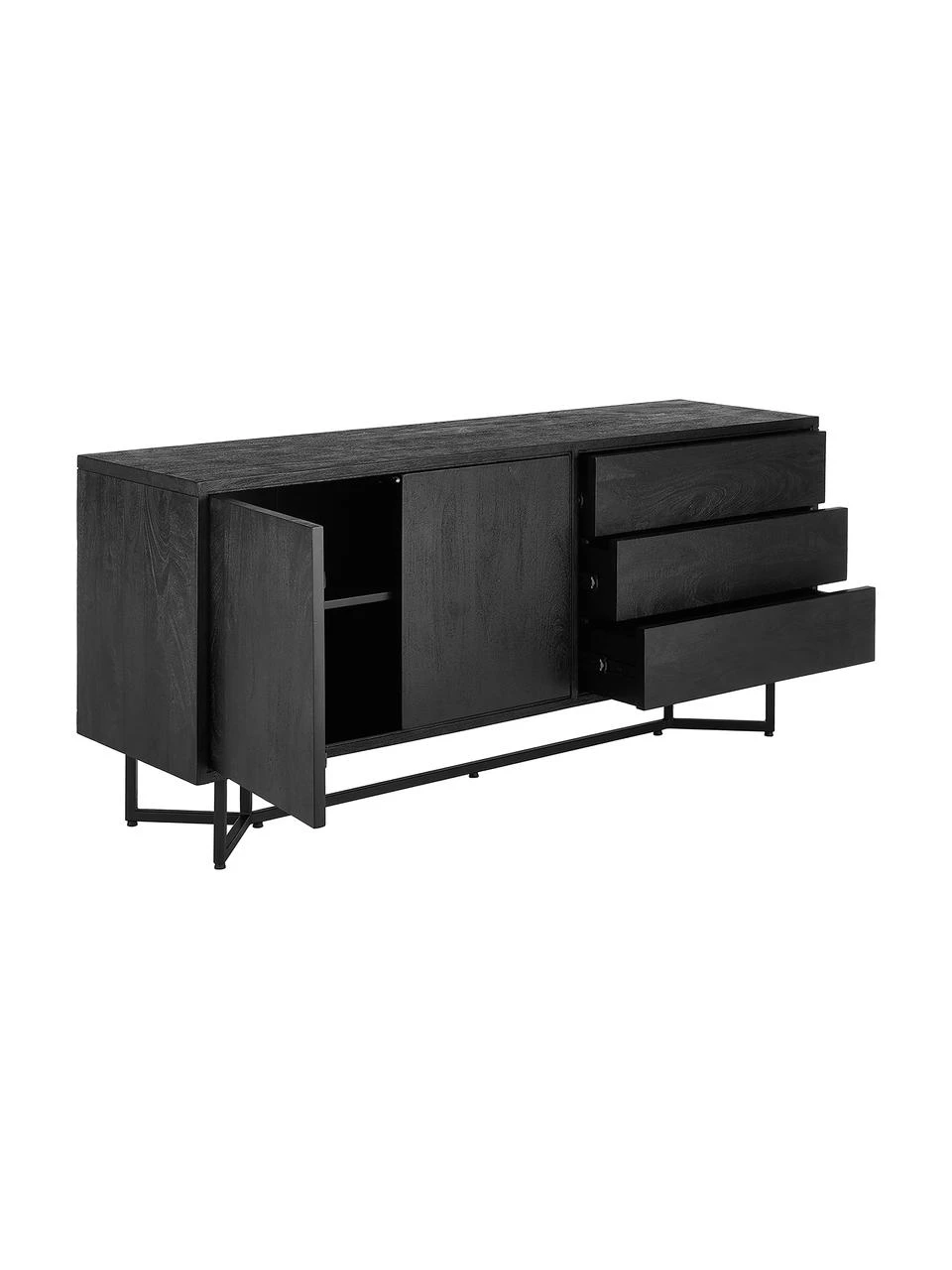 Westwing Collection Schwarzes Sideboard Luca mit Türen aus Massivholz, B 160 x H 70 cm – Bild 5