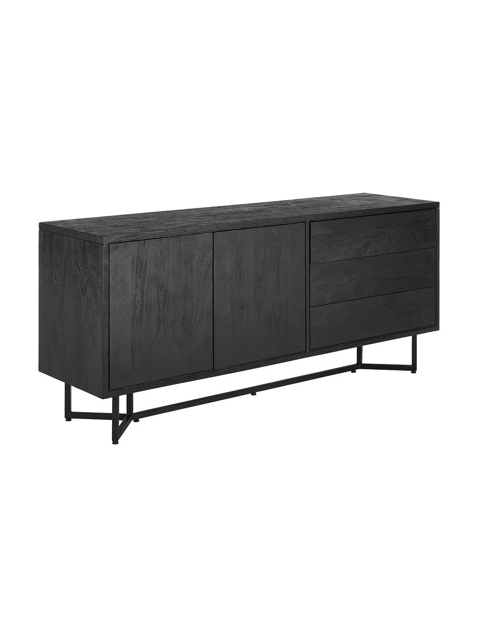 Westwing Collection Schwarzes Sideboard Luca mit Türen aus Massivholz, B 160 x H 70 cm