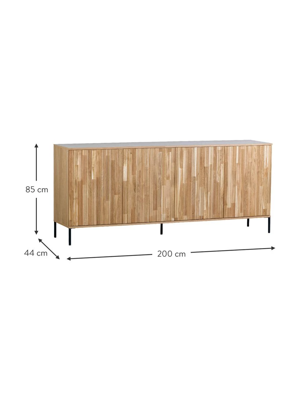Sideboard Avourio mit geriffelter Front aus Eichenholz, 4-türig, B 200 x H 85 cm – Bild 4