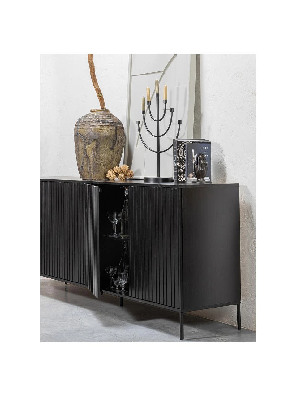 Sideboard Avourio mit geriffelter Front aus Kiefernholz, 4-türig, B 200 x H 85 cm – Bild 3