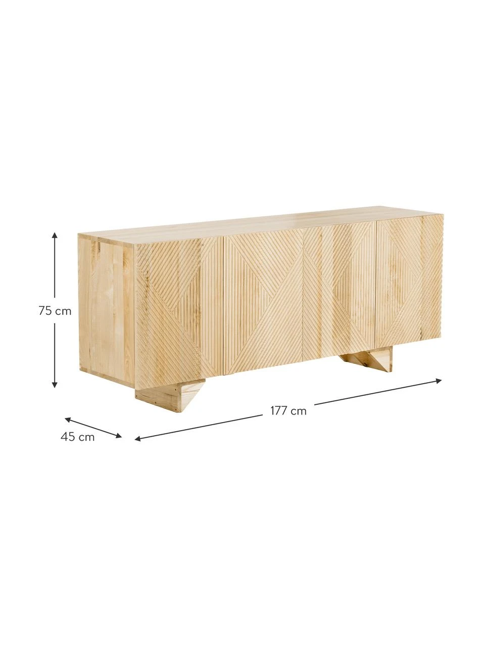 Westwing Collection Sideboard Louis aus Massivholz mit Türen, B 177 x H 75 cm – Bild 5